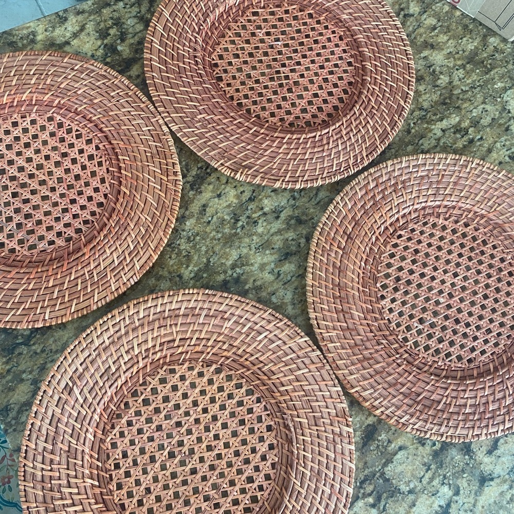 Set of Woven reddish brown Rattan or wicker Placemats chargers coastal decor